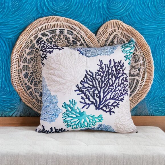 Beach Pillow Covers Soft Cases Set Coastal Cottage Decor Nautical Decoration 18" - Picture 4 of 15